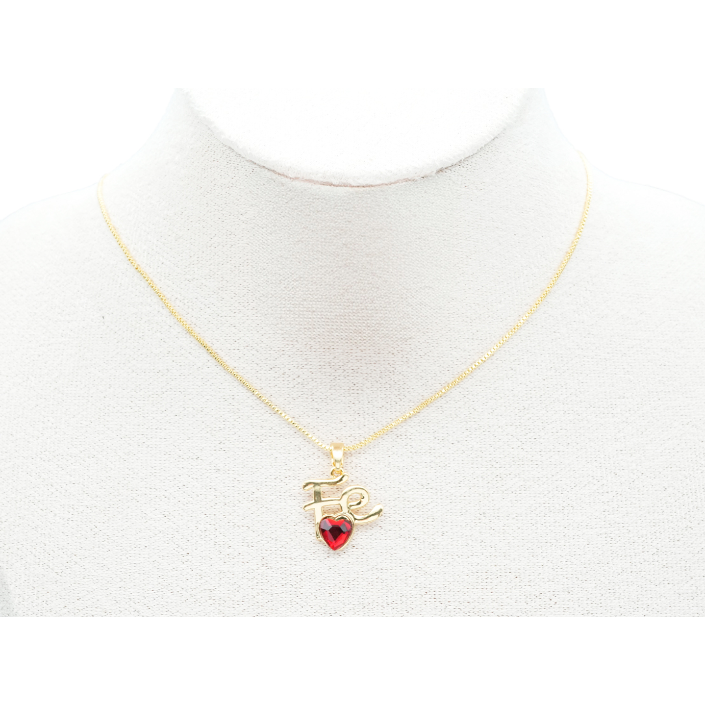 RODIO DORADO DIJE FE CORAZON ROJO ZIRCON 15*15MM 2