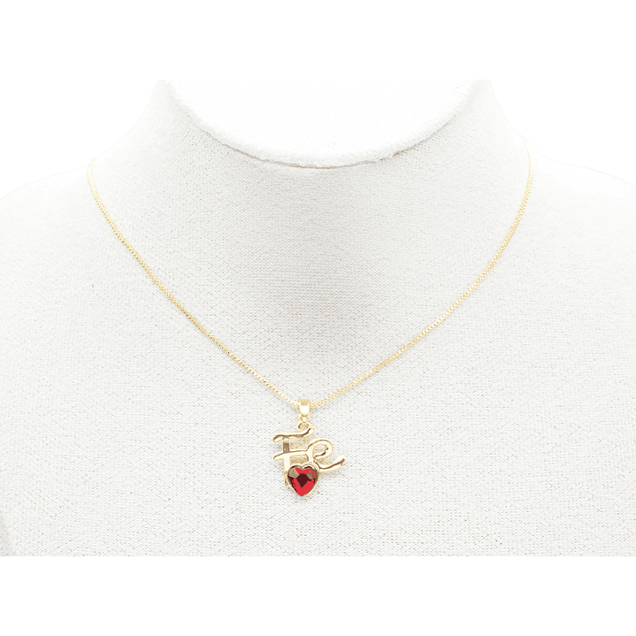 RODIO DORADO DIJE FE CORAZON ROJO ZIRCON 15*15MM 2