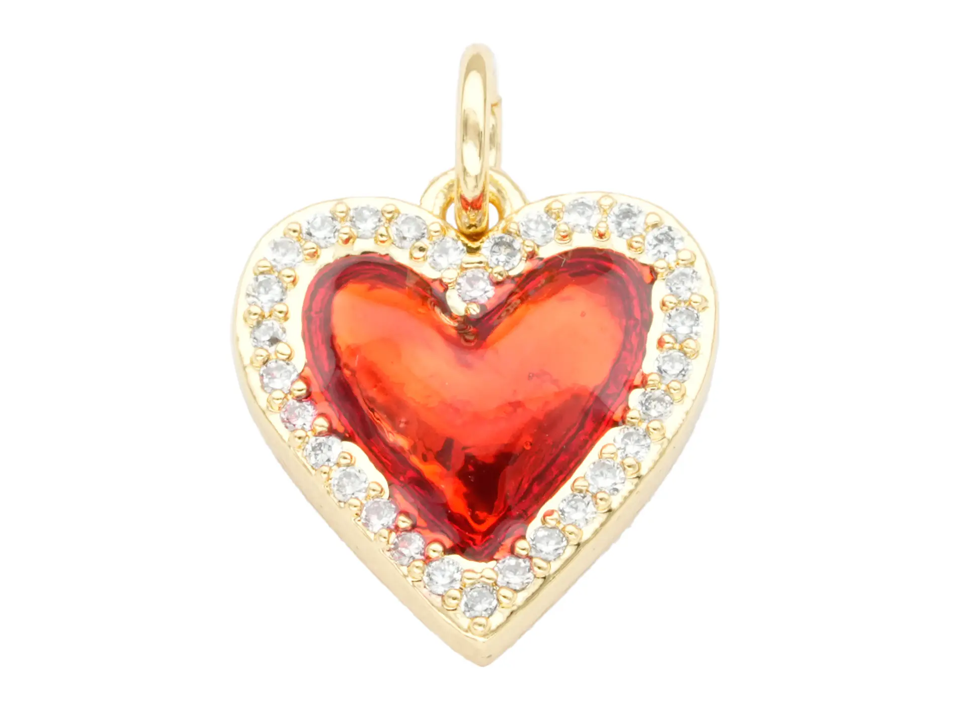 RODIO DORADO DIJE SAGRADO CORAZON ROJO ZIRCON 12*13MM 1