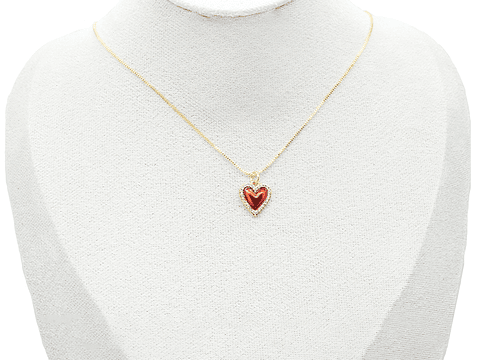 RODIO DORADO DIJE SAGRADO CORAZON ROJO ZIRCON 12*13MM