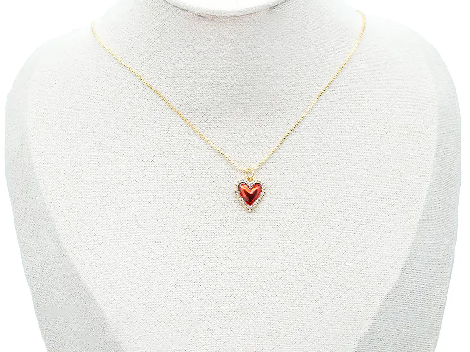RODIO DORADO DIJE SAGRADO CORAZON ROJO ZIRCON 12*13MM 2