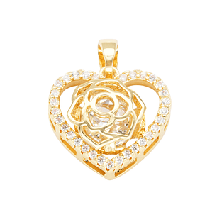 RODIO DORADO DIJE CORAZON FLOR ZIRCON 16MM