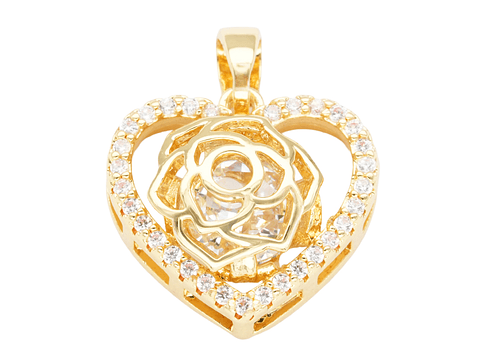 RODIO DORADO DIJE CORAZON FLOR ZIRCON 16MM