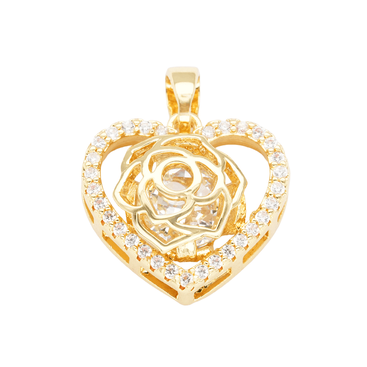 RODIO DORADO DIJE CORAZON FLOR ZIRCON 16MM 1