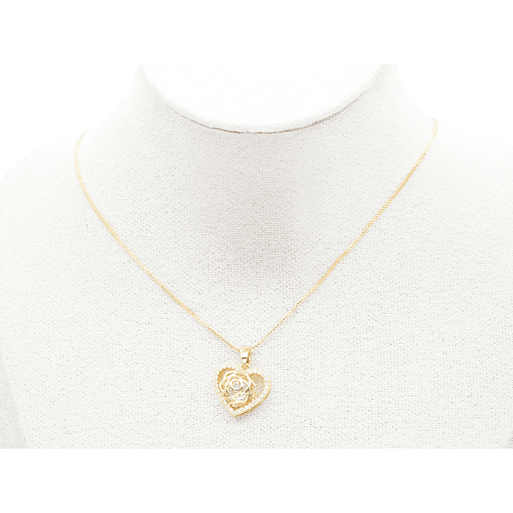 RODIO DORADO DIJE CORAZON FLOR ZIRCON 16MM 2