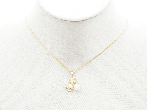 RODIO DORADO DIJE PERLA CONCHA ESTRELLA MAR ZIRCON 14MM