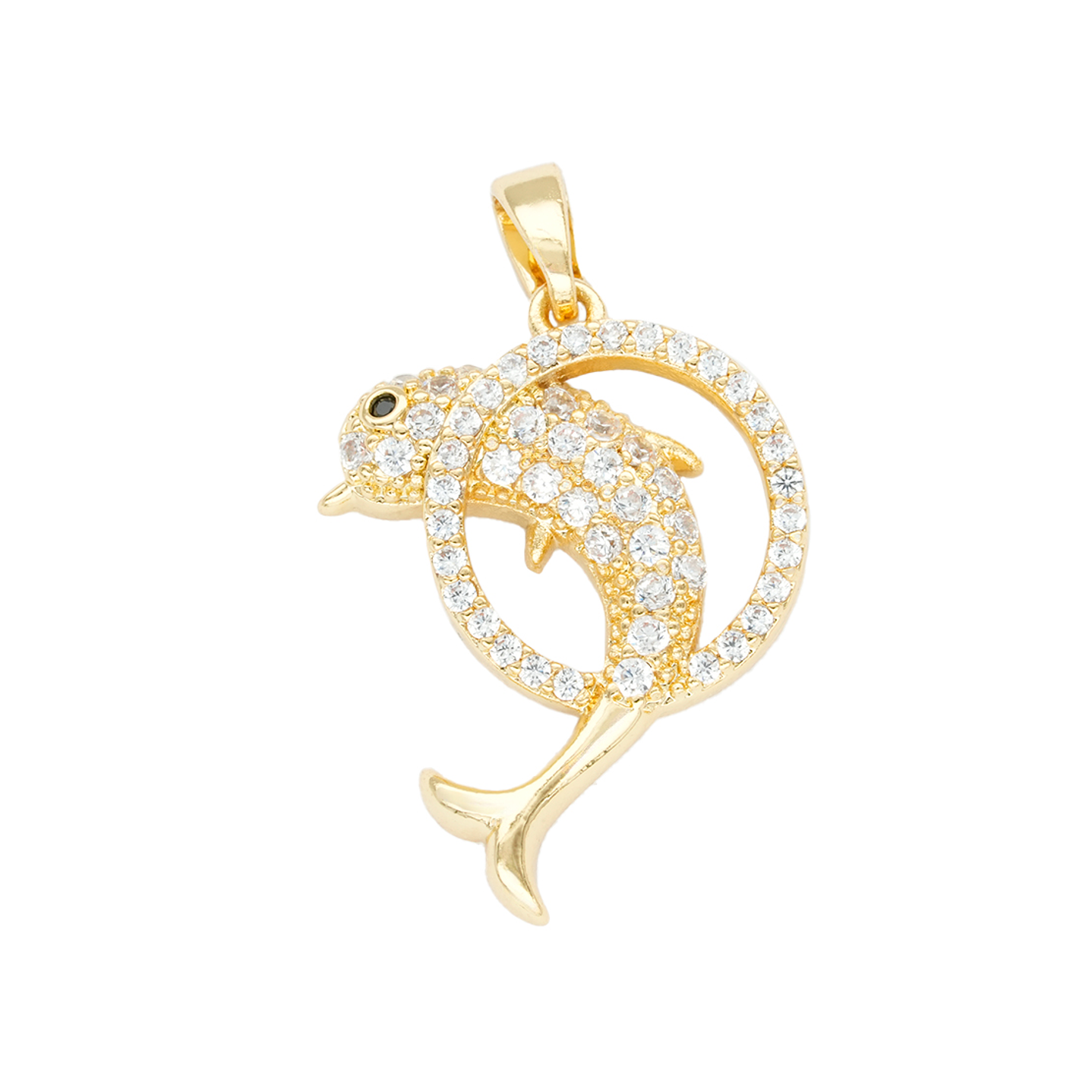 RODIO DORADO DIJE DELFIN CIRCULO ZIRCON 15*22MM 1