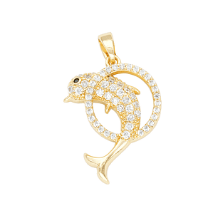 RODIO DORADO DIJE DELFIN CIRCULO ZIRCON 15*22MM
