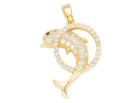 RODIO DORADO DIJE DELFIN CIRCULO ZIRCON 15*22MM