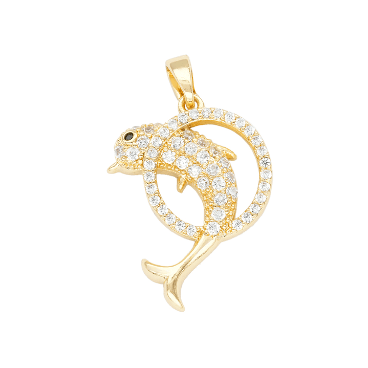 RODIO DORADO DIJE DELFIN CIRCULO ZIRCON 15*22MM 1
