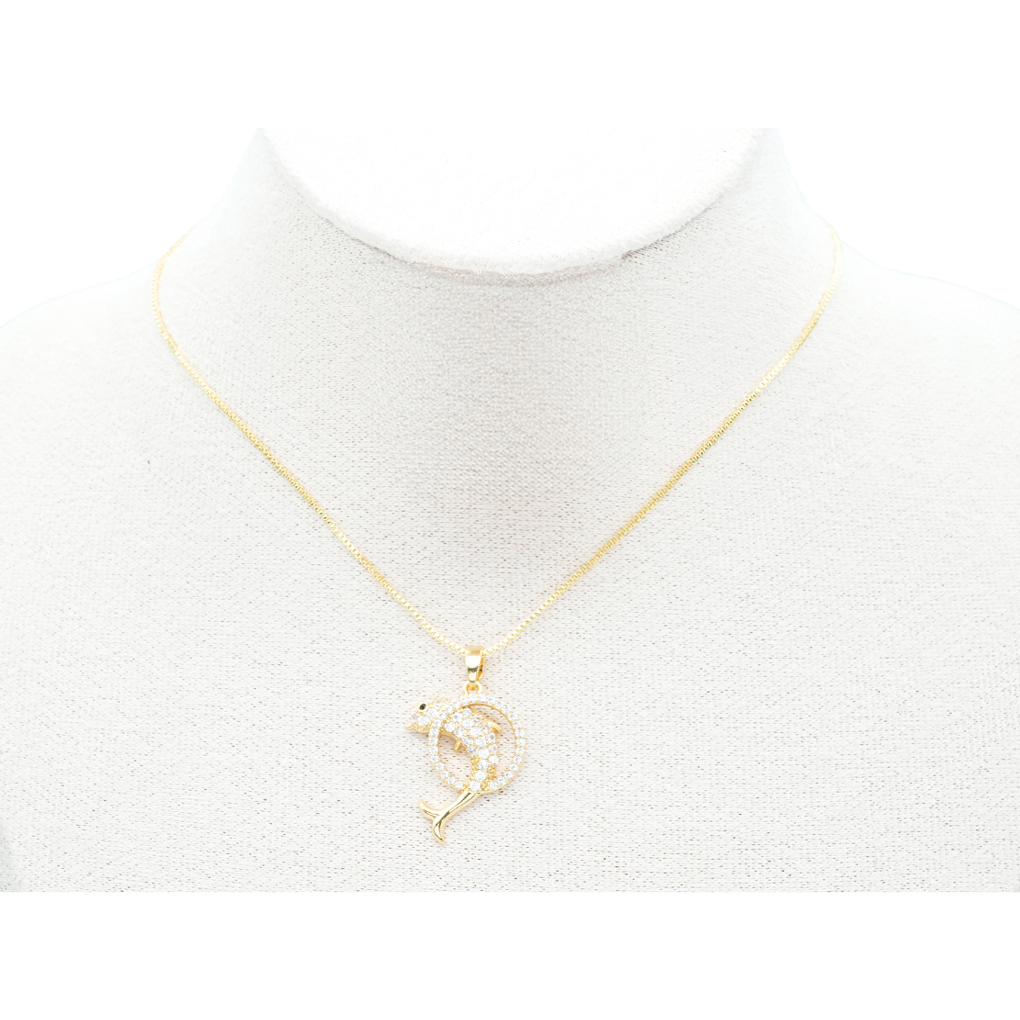 RODIO DORADO DIJE DELFIN CIRCULO ZIRCON 15*22MM 2