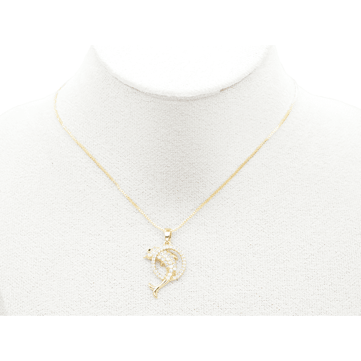 RODIO DORADO DIJE DELFIN CIRCULO ZIRCON 15*22MM 2