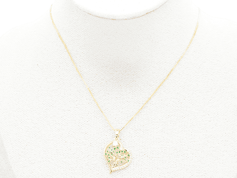 RODIO DORADO DIJE CORAZON ARBOL VIDA VERDE ZIRCON 17*21MM