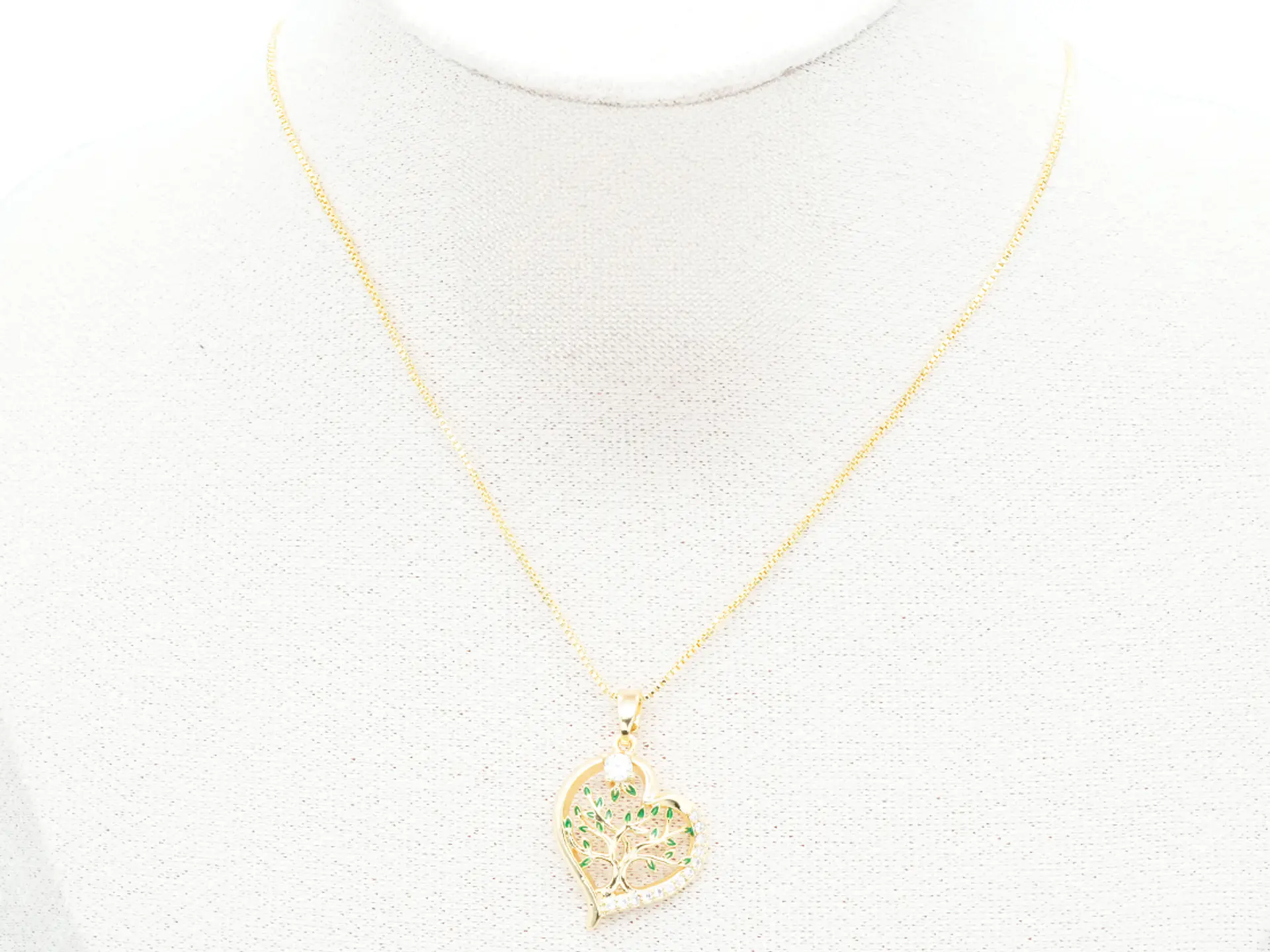 RODIO DORADO DIJE CORAZON ARBOL VIDA VERDE ZIRCON 17*21MM 2