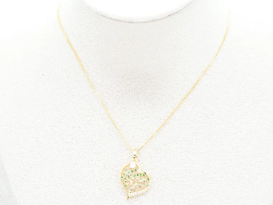 RODIO DORADO DIJE CORAZON ARBOL VIDA VERDE ZIRCON 17*21MM 2