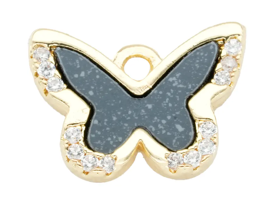 RODIO DORADO DIJE MARIPOSA NEGRO ZIRCON 14*10MM 1