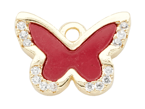 RODIO DORADO DIJE MARIPOSA ROJO ZIRCON 14*10MM