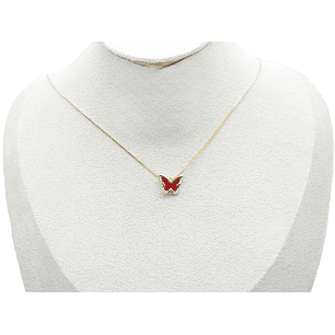 RODIO DORADO DIJE MARIPOSA ROJO ZIRCON 14*10MM