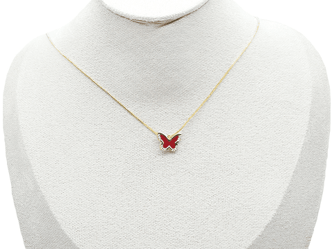 RODIO DORADO DIJE MARIPOSA ROJO ZIRCON 14*10MM