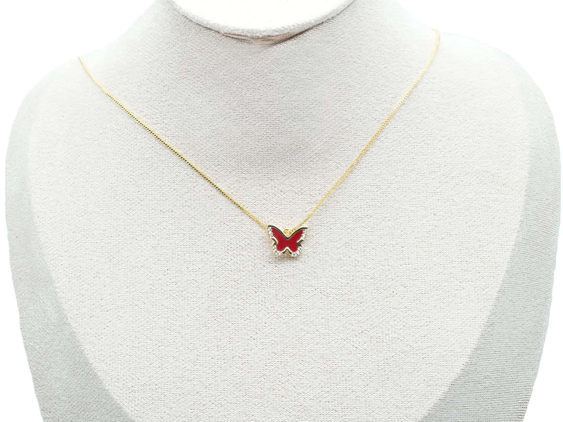 RODIO DORADO DIJE MARIPOSA ROJO ZIRCON 14*10MM 2