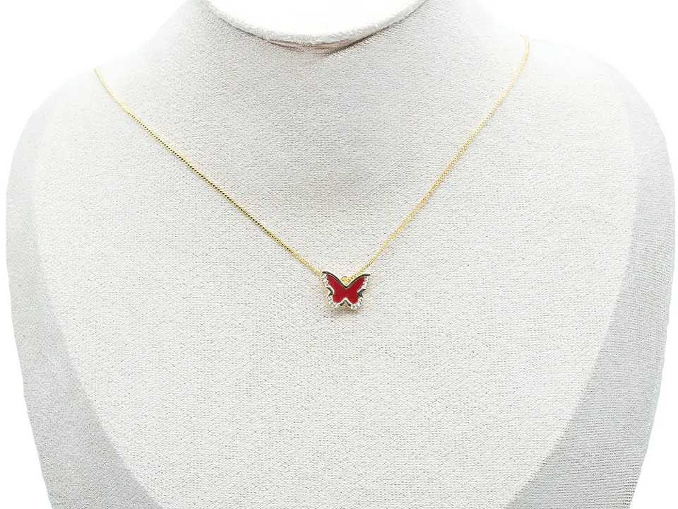 RODIO DORADO DIJE MARIPOSA ROJO ZIRCON 14*10MM 2