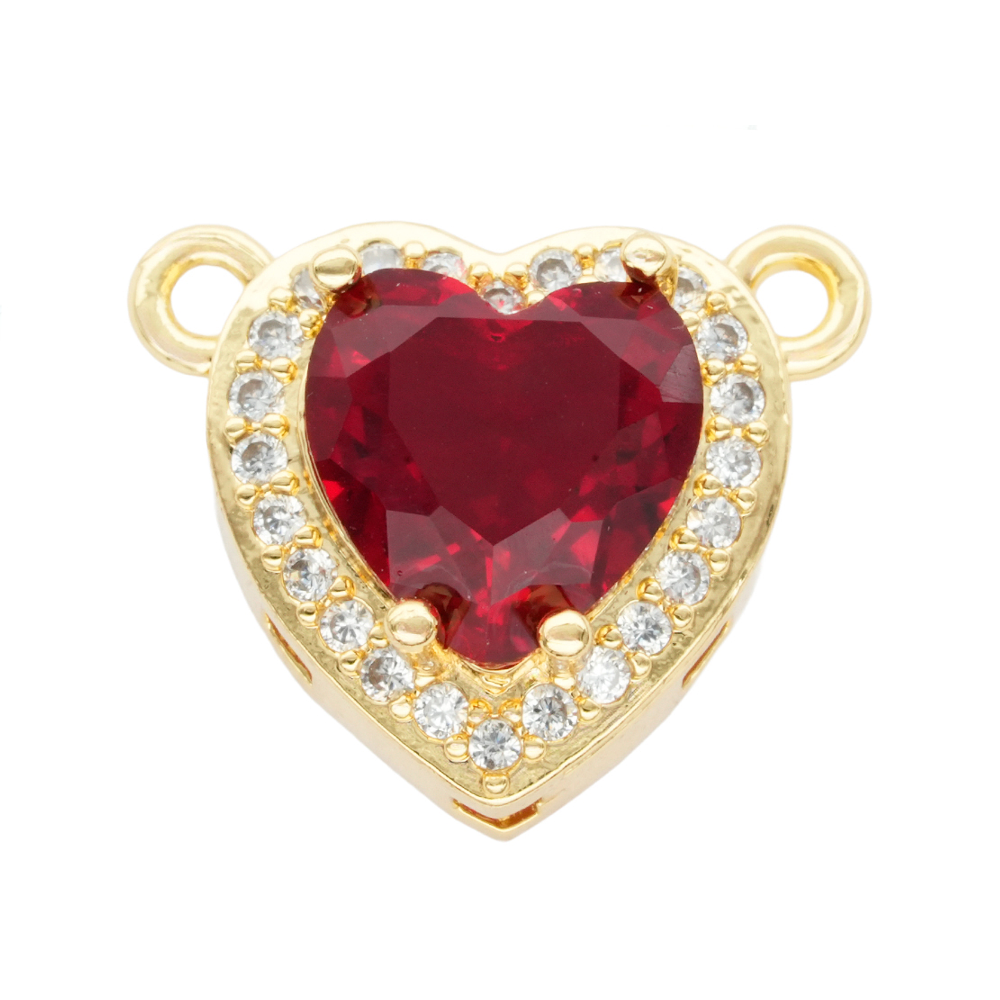 RODIO DORADO DIJE  CORAZON ROJO ZIRCON 14*17MM 1