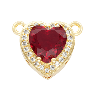 RODIO DORADO DIJE  CORAZON ROJO ZIRCON 14*17MM