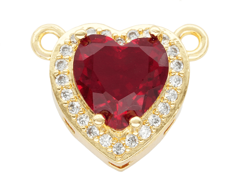 RODIO DORADO DIJE  CORAZON ROJO ZIRCON 14*17MM