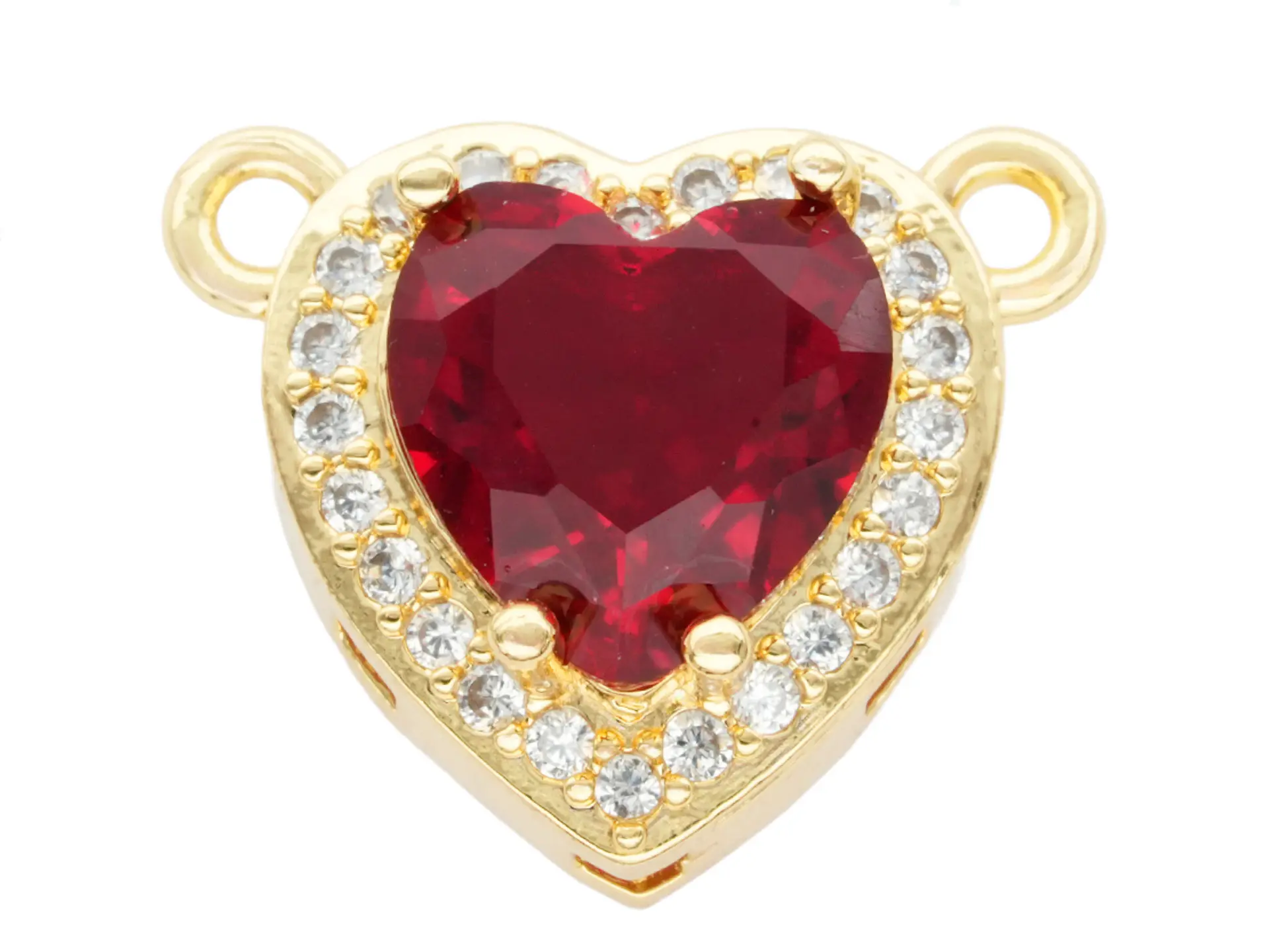 RODIO DORADO DIJE  CORAZON ROJO ZIRCON 14*17MM 1