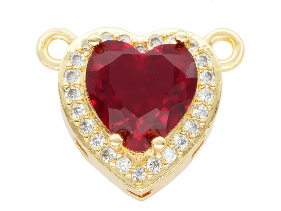 RODIO DORADO DIJE  CORAZON ROJO ZIRCON 14*17MM 1