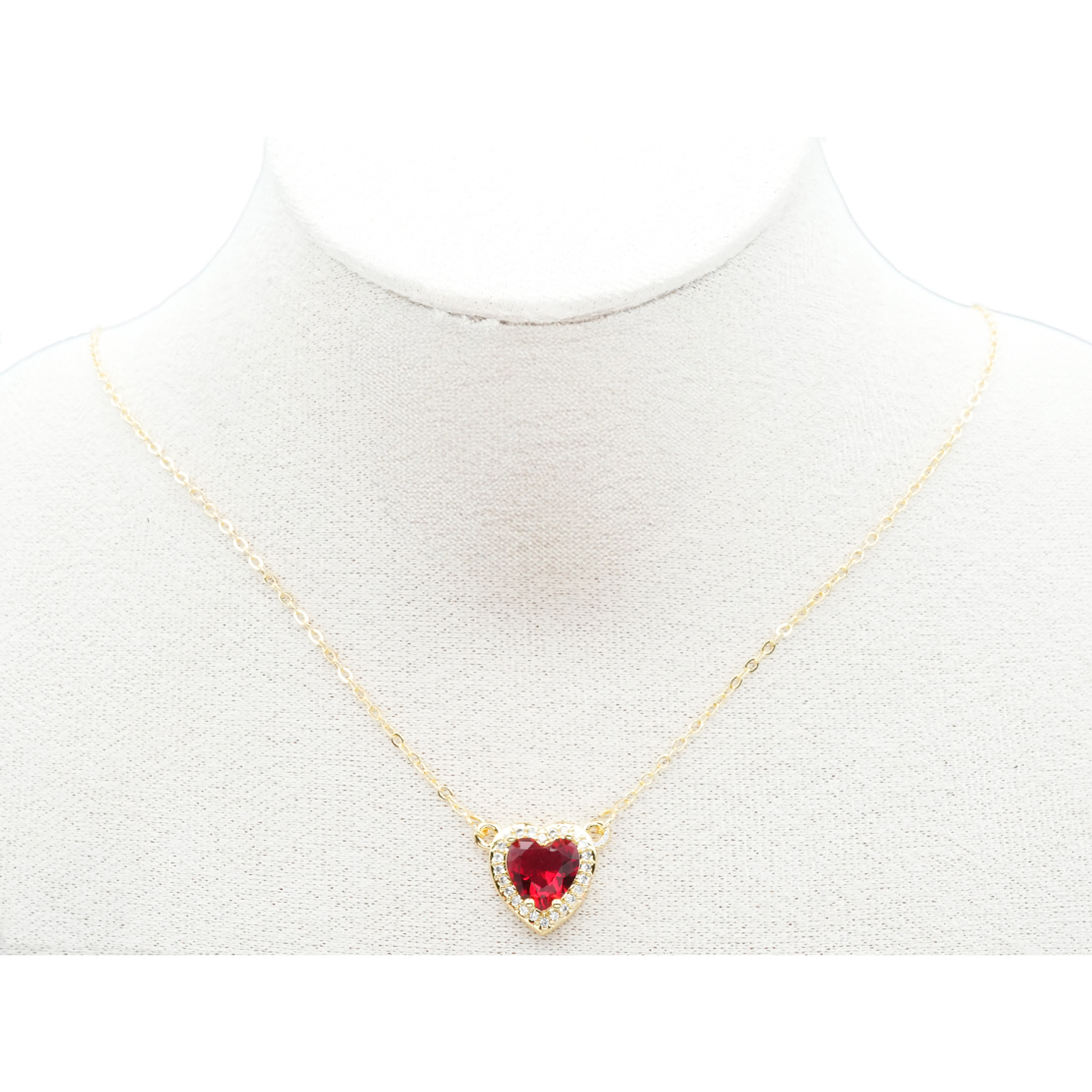 RODIO DORADO DIJE  CORAZON ROJO ZIRCON 14*17MM 2