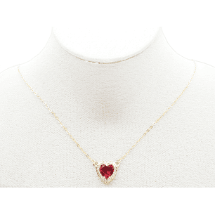 RODIO DORADO DIJE  CORAZON ROJO ZIRCON 14*17MM