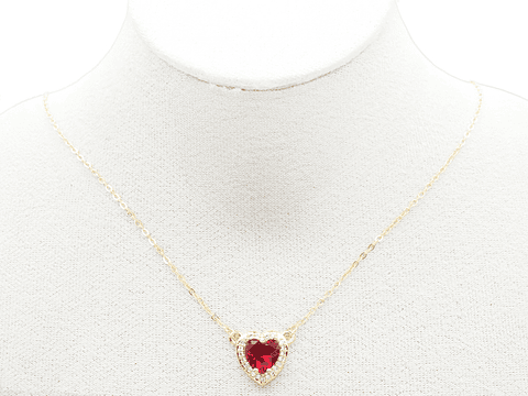 RODIO DORADO DIJE  CORAZON ROJO ZIRCON 14*17MM