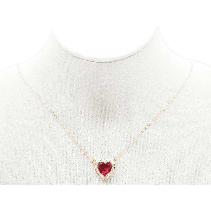 RODIO DORADO DIJE  CORAZON ROJO ZIRCON 14*17MM 2
