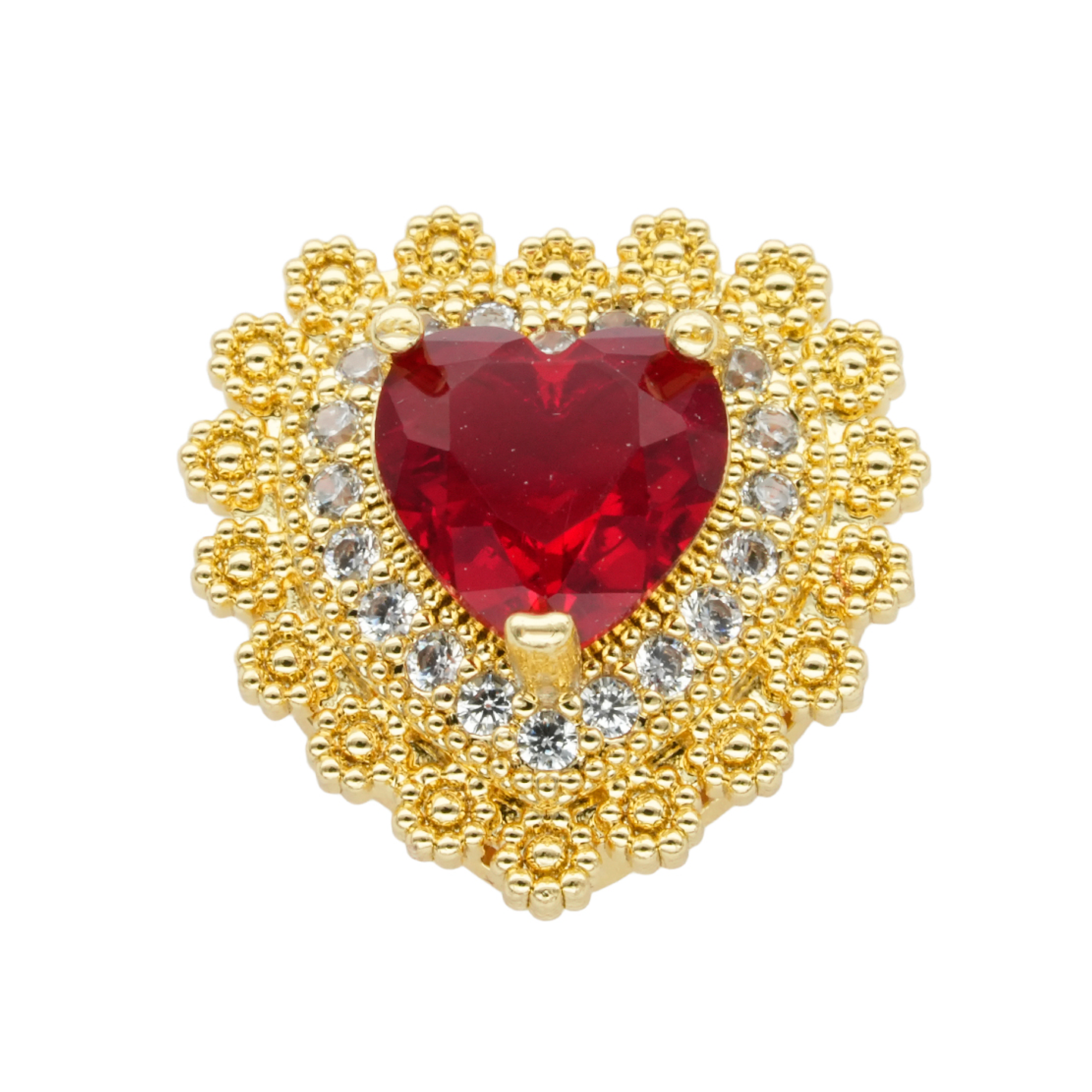 RODIO DORADO DIJE  CORAZON ROJO ZIRCON 17*17MM 1