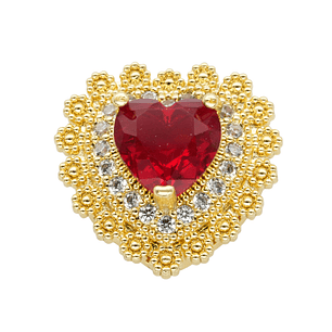 RODIO DORADO DIJE  CORAZON ROJO ZIRCON 17*17MM