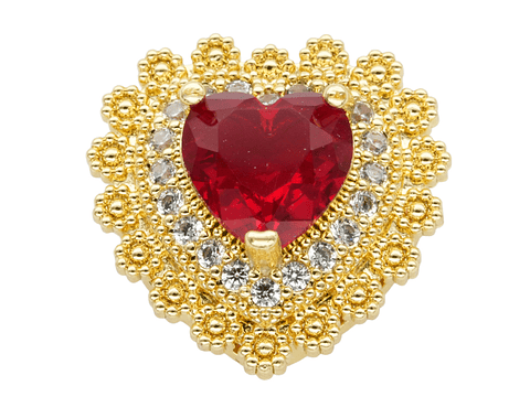 RODIO DORADO DIJE  CORAZON ROJO ZIRCON 17*17MM
