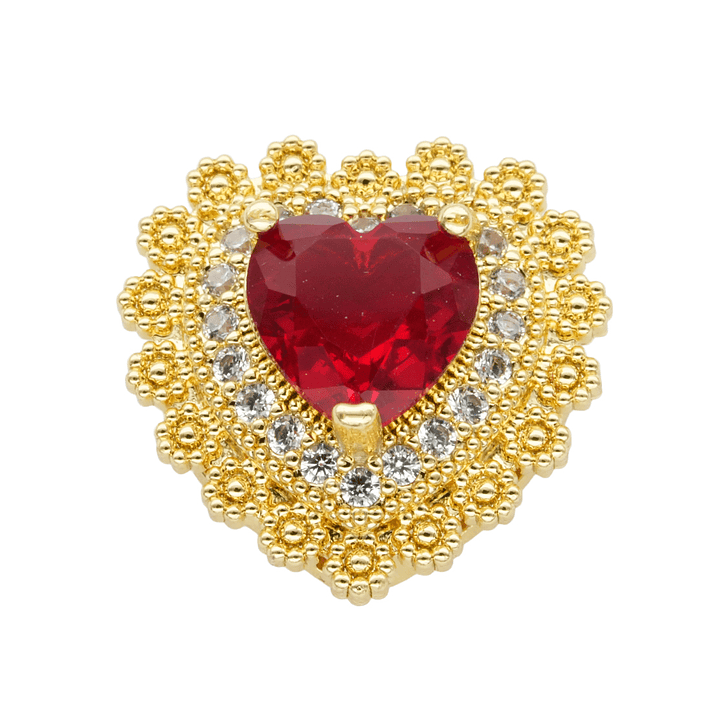 RODIO DORADO DIJE  CORAZON ROJO ZIRCON 17*17MM 1