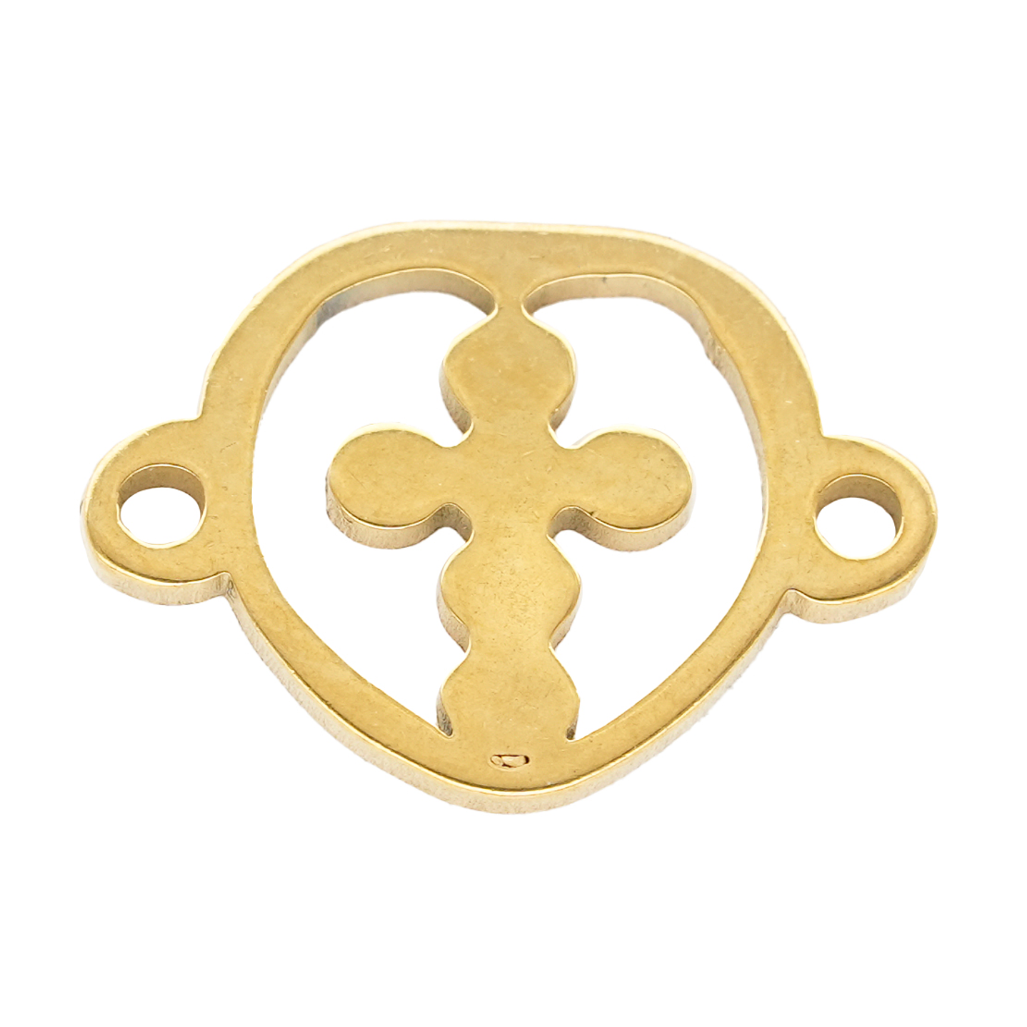 ACERO DORADO CENTRO CORAZON CRUZ 14*10MM 1