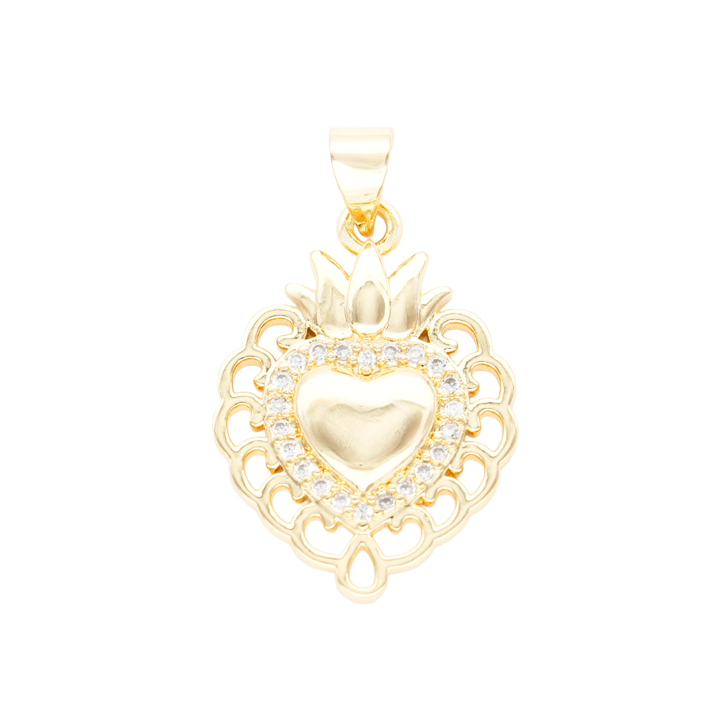 RODIO DORADO DIJE SAGRADO CORAZON RECAMAR ZIRCON 17*23MM 1