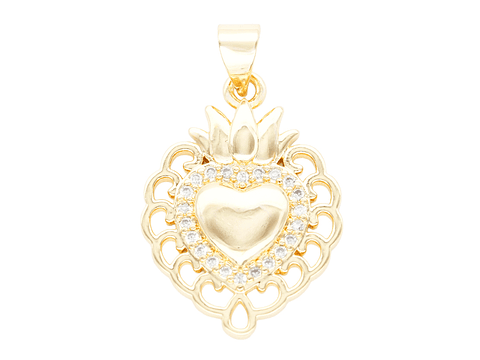 RODIO DORADO DIJE SAGRADO CORAZON RECAMAR ZIRCON 17*23MM