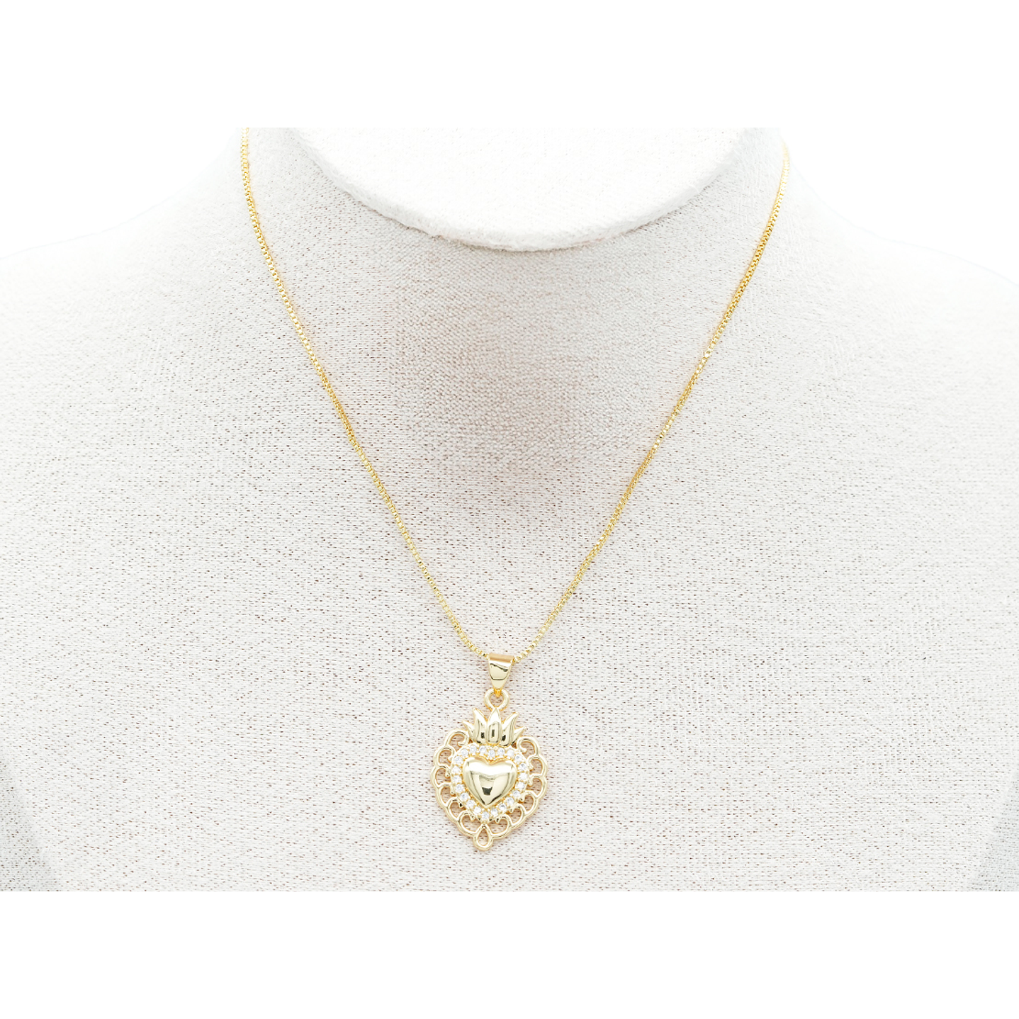 RODIO DORADO DIJE SAGRADO CORAZON RECAMAR ZIRCON 17*23MM 2