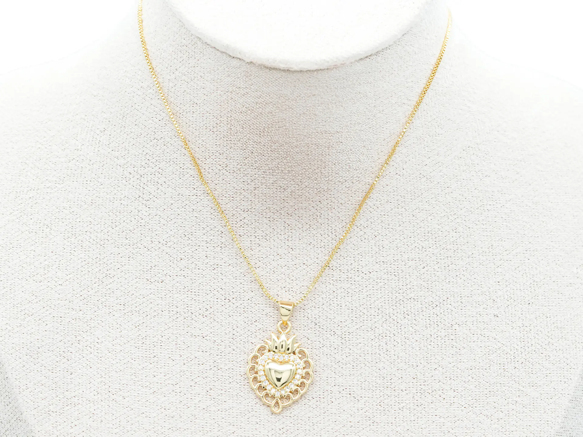 RODIO DORADO DIJE SAGRADO CORAZON RECAMAR ZIRCON 17*23MM 2