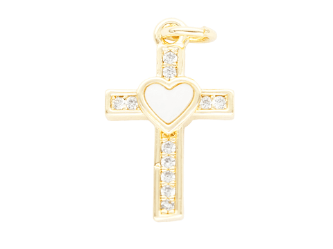 RODIO DORADO DIJE CRUZ CORAZON NACAR ZIRCON 11*18MM