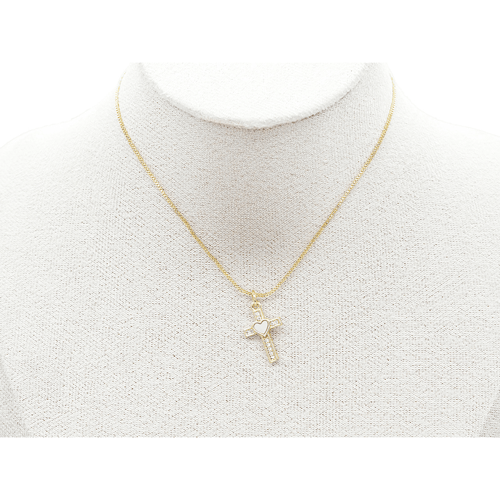 RODIO DORADO DIJE CRUZ CORAZON NACAR ZIRCON 11*18MM 2