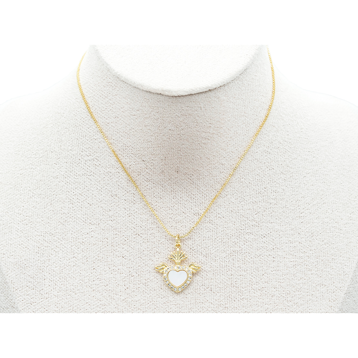 RODIO DORADO DIJE SAGRADO CORAZON ALAS NACAR ZIRCON 19*20MM 2