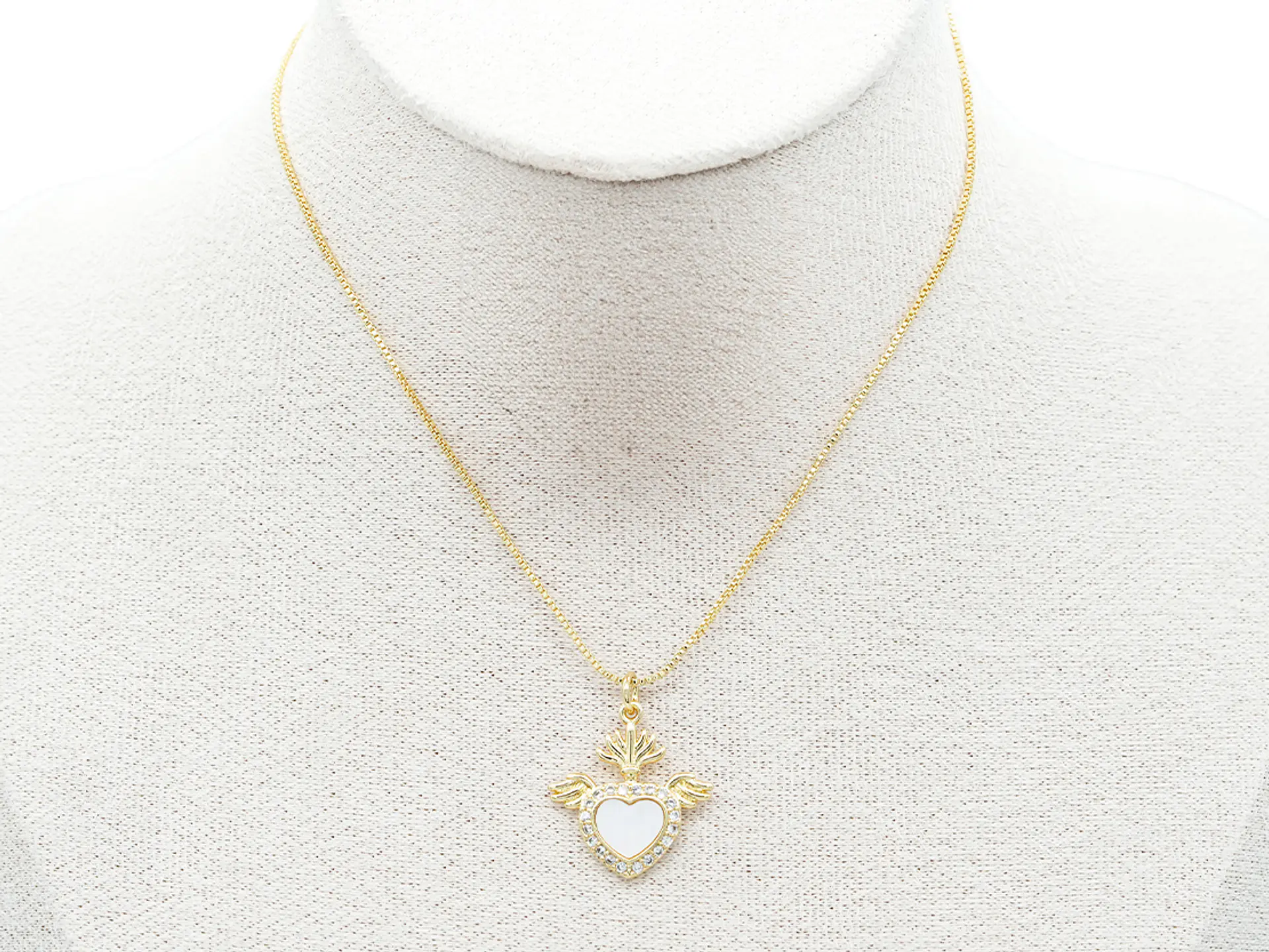 RODIO DORADO DIJE SAGRADO CORAZON ALAS NACAR ZIRCON 19*20MM 2