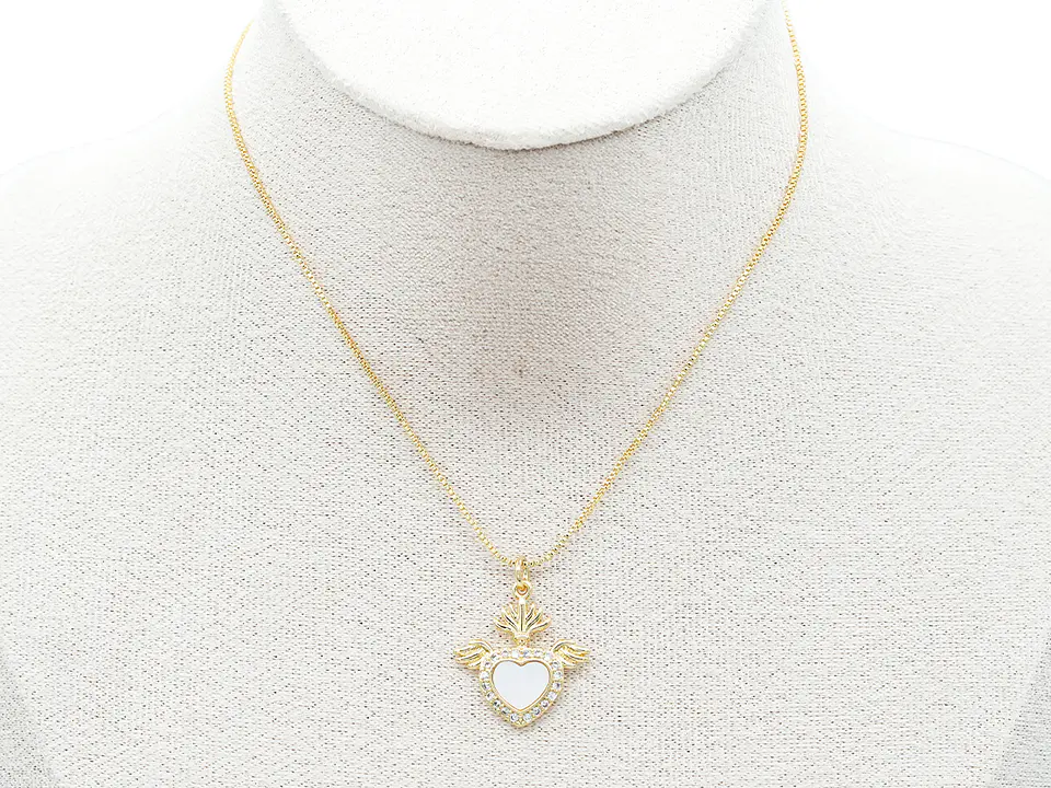 RODIO DORADO DIJE SAGRADO CORAZON ALAS NACAR ZIRCON 19*20MM 2