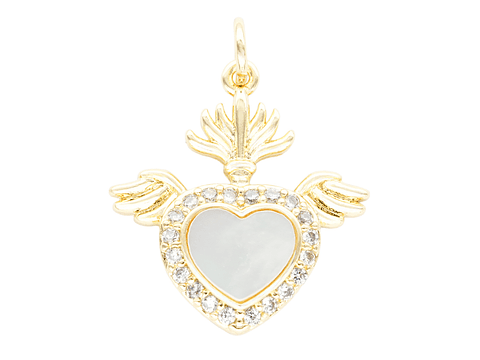 RODIO DORADO DIJE SAGRADO CORAZON ALAS NACAR ZIRCON 19*20MM