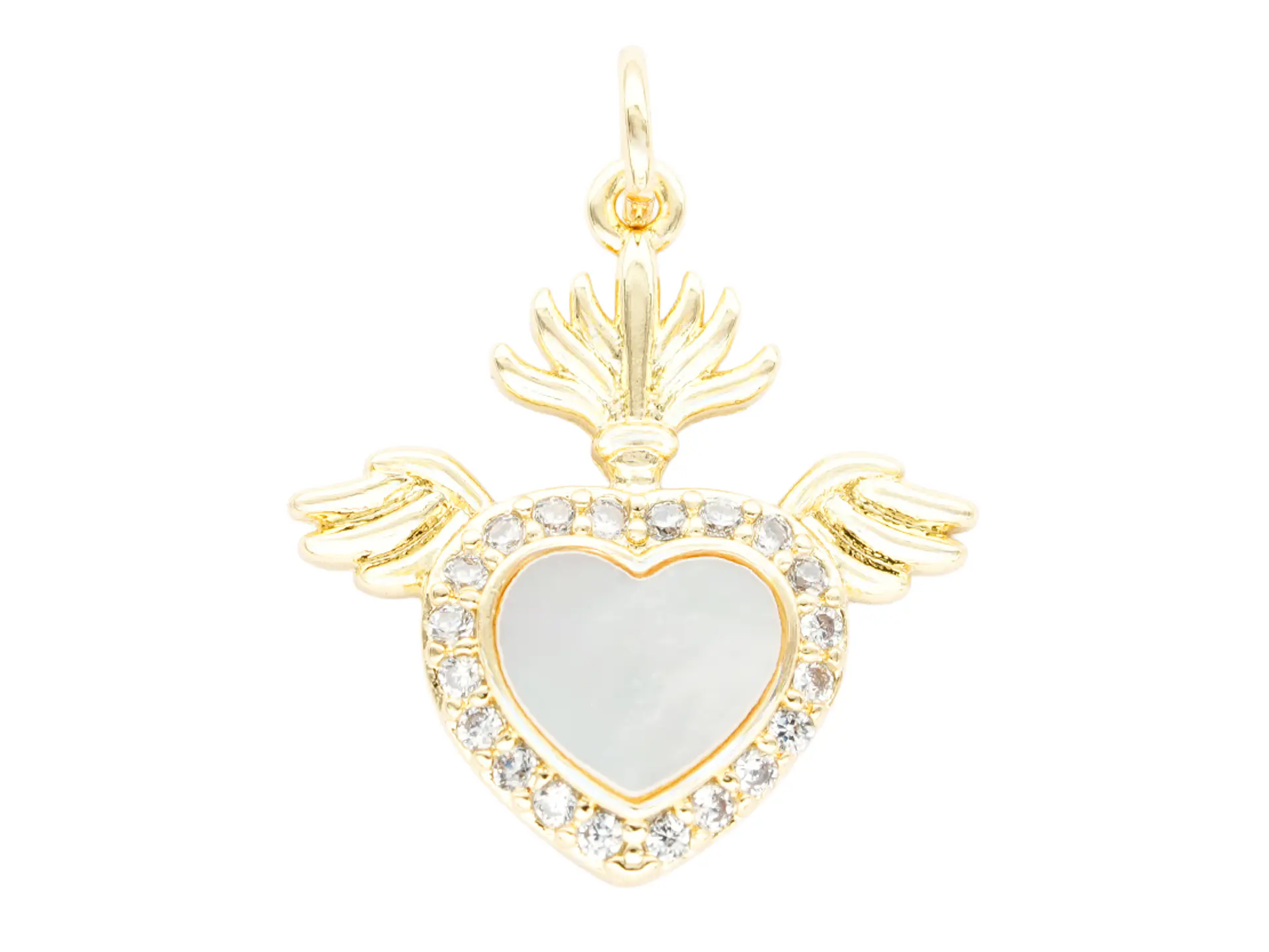RODIO DORADO DIJE SAGRADO CORAZON ALAS NACAR ZIRCON 19*20MM 1